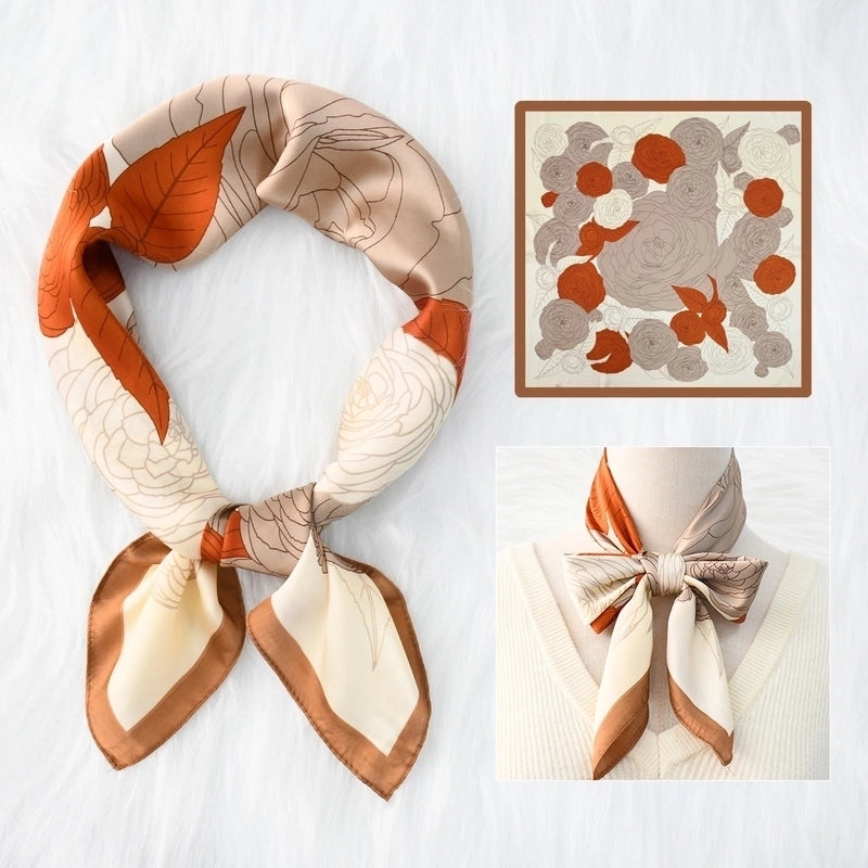 Women's Original Design Sweet Colorful Flower Satin Silk Scarf