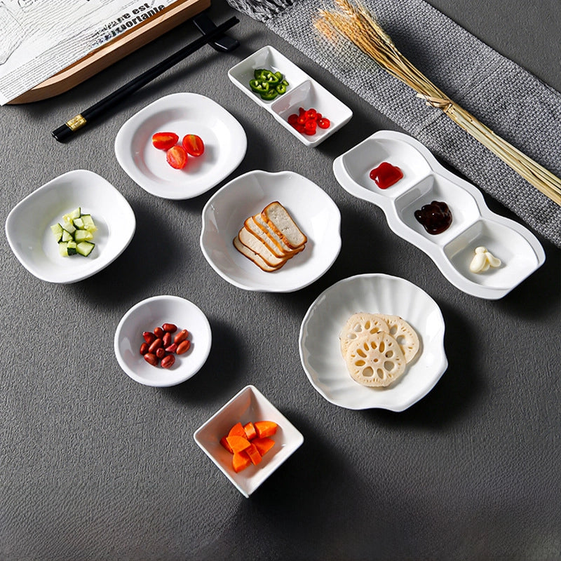 White Melamine Round Flavor Dish Vinegar Dish Catering Hot Pot Shop Commercial Imitation Porcelain Three-compartment Dip Dish Seasoning Dish