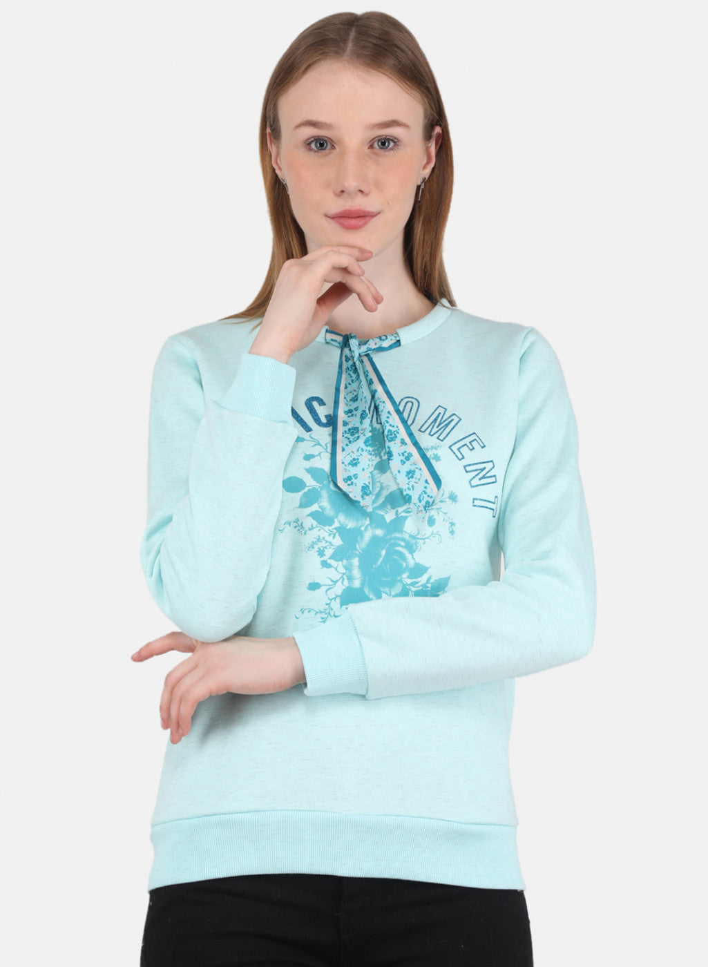 Women Aqua Blue Printed Sweatshirt