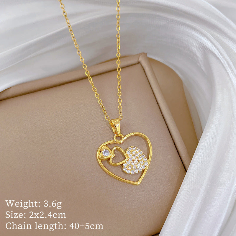 Copper Micro-Inlaid Cross Fashionable And Gorgeous Full Diamond Necklace For Women All-Match Clavicle Chain Titanium Steel