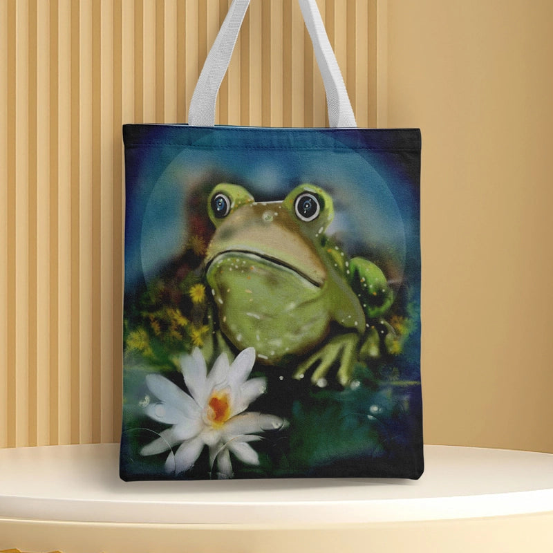 Women's Canvas Cartoon Frog Basic Classic Style Square Open Canvas Bag