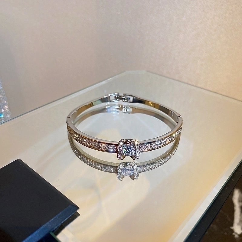 Minimalist Letter Solid Color Copper Zircon Bangle In Bulk