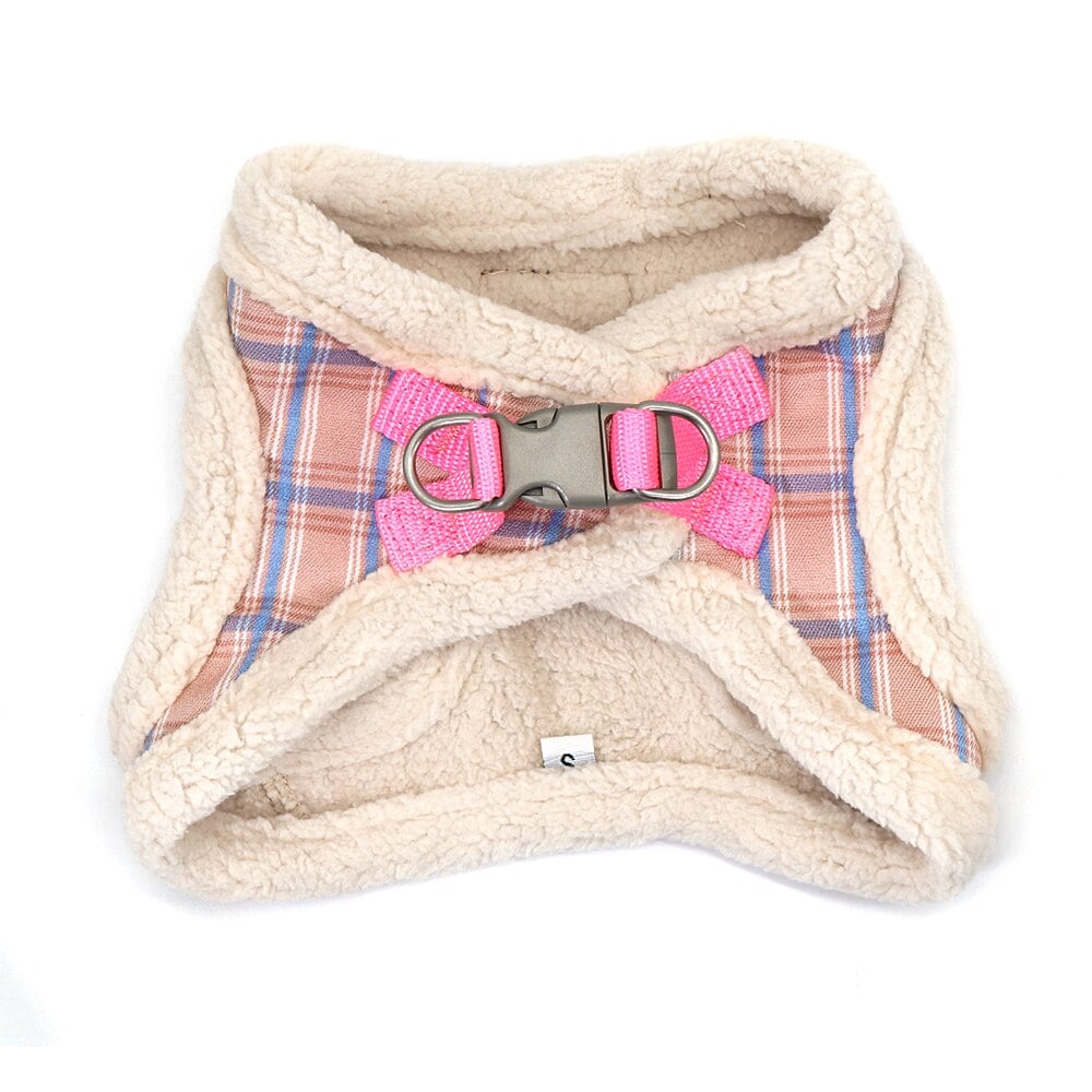 Plaid Furry Puppy Harness Leash Set