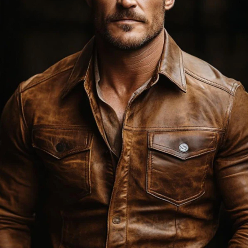 Men's Classic Vintage Casual Slim Fit Leather Pocket Jacket