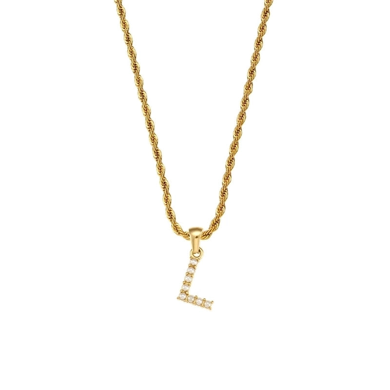 Fashion Letter 304 Stainless Steel Pearl 18K Gold Plated Plating Inlay Pendant Necklace
