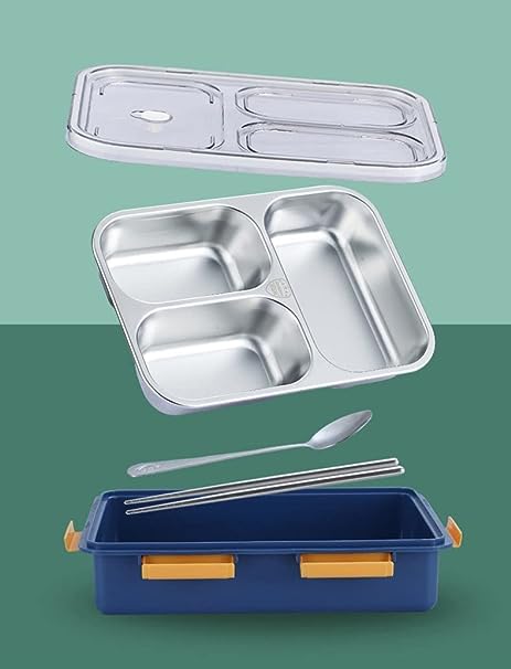 3 Compartment Stainless Steel Insulated Perfect Lunch Box For School & Office Men And Women