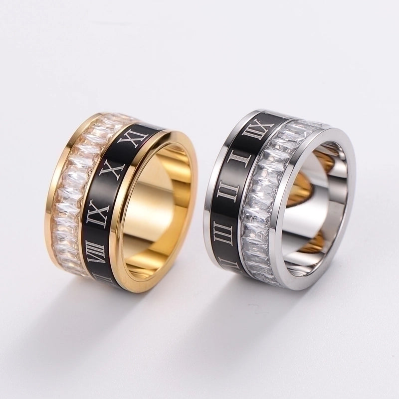 3 Pieces Stainless Steel 18K Gold Plated Fashion Inlay Hand Number Bow Knot Zircon Open Ring