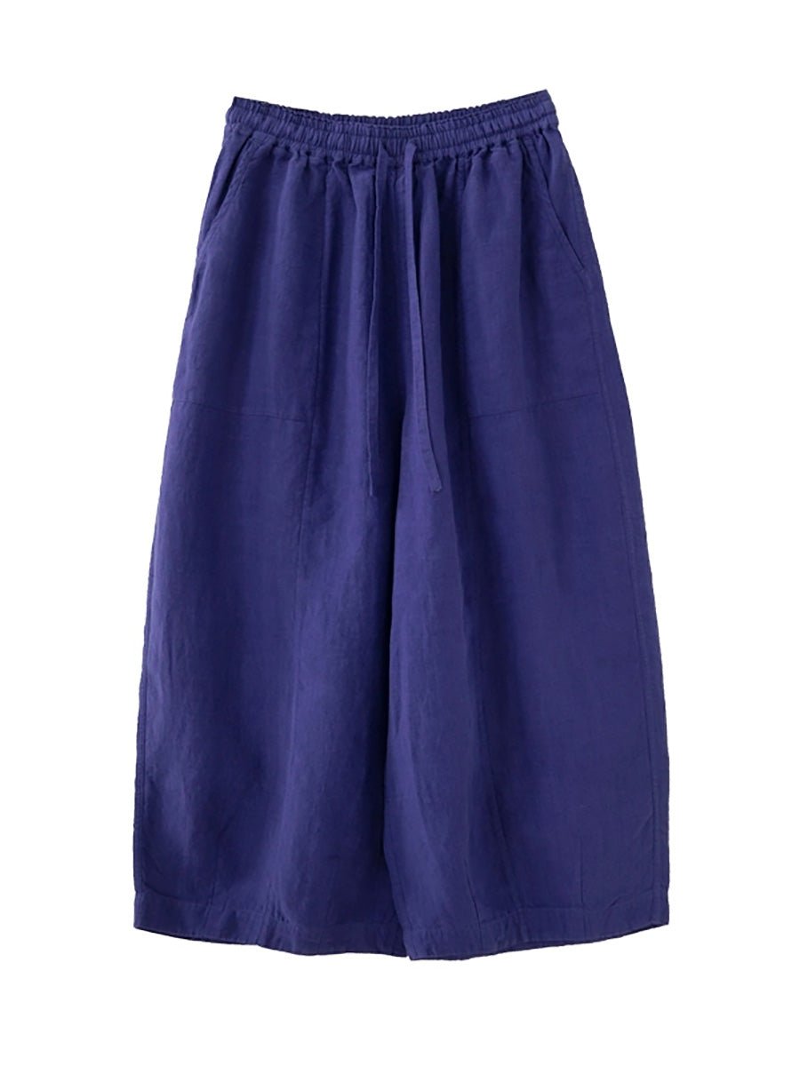 Women Summer Casual Pure Color 100%Linen Bloomers