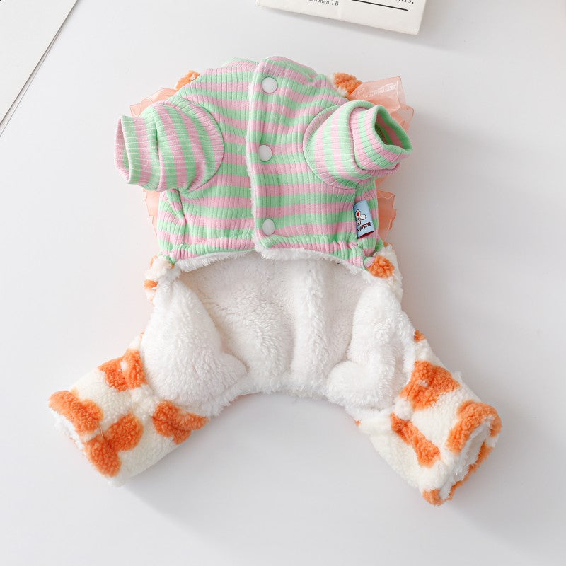 Bowknot Floral Printed Fleece Dog Jumpsuits