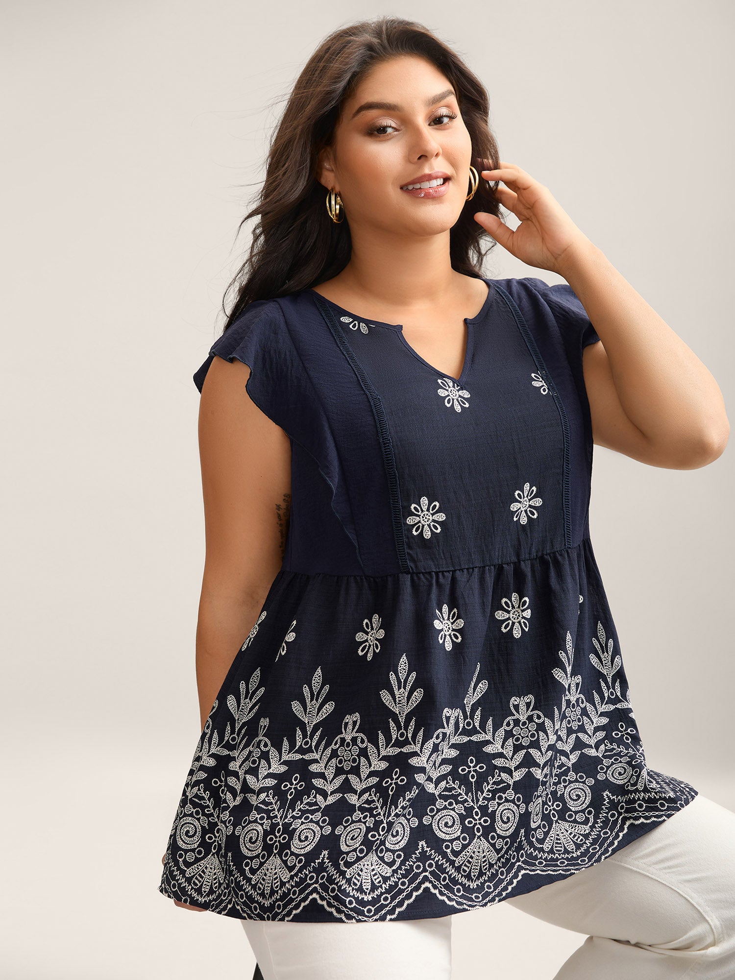 Floral Boho Print Ruffled Plain Blouse