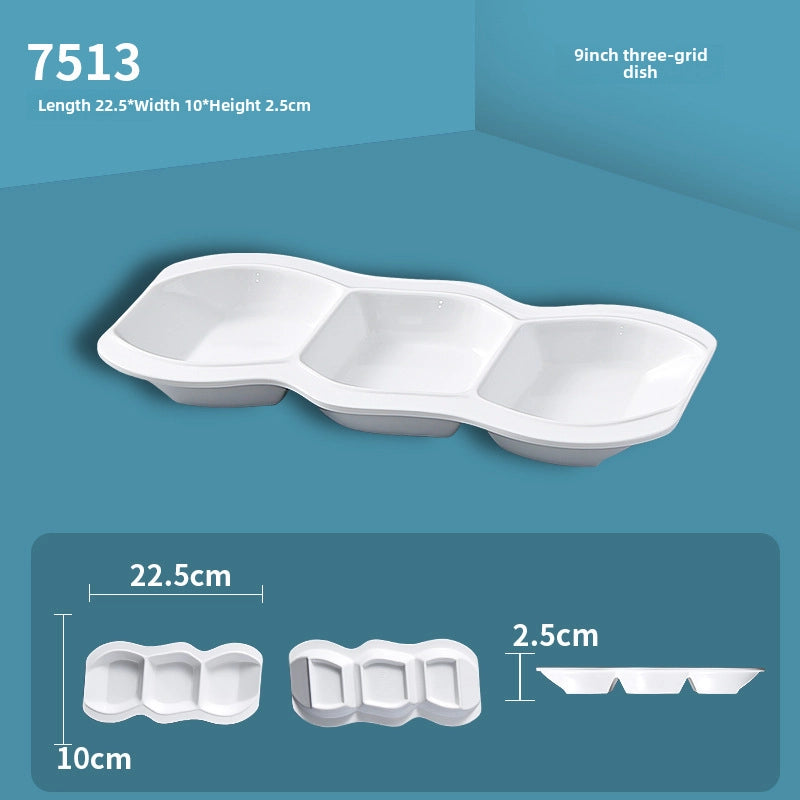 White Melamine Round Flavor Dish Vinegar Dish Catering Hot Pot Shop Commercial Imitation Porcelain Three-compartment Dip Dish Seasoning Dish