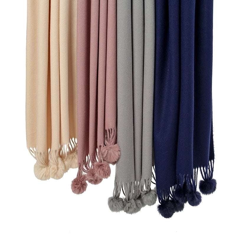Women's Minimalist Classic Style Solid Color Imitation Cashmere Tassel Scarf