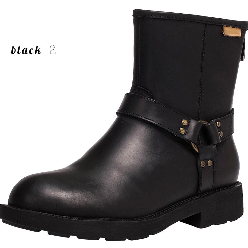 Waxing Leather Buckle Boots Handmade British Boots Fleece Lined Snow Boots Black/White/Coffee