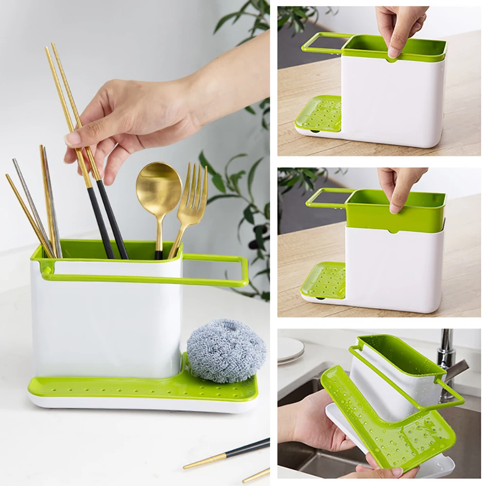 KITCHEN STORAGE DRAIN RACK SINK HOLDER SOAP & SPONGE ORGANIZER