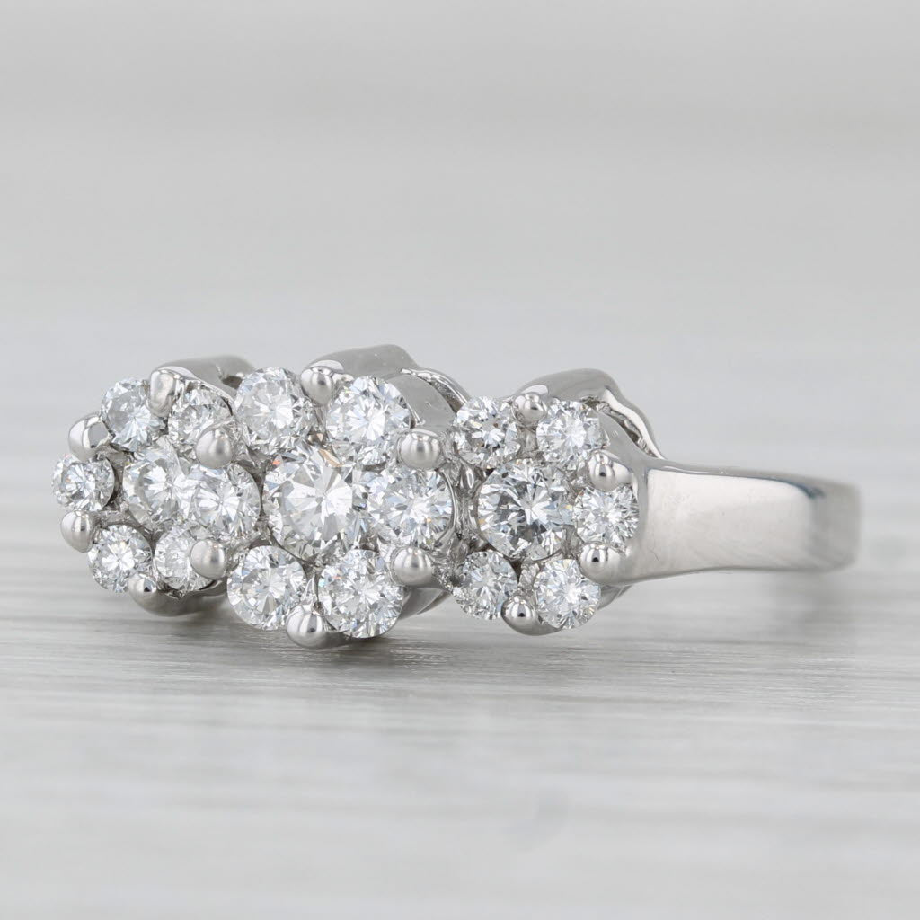 0.59ctw Diamond Flower Clusters Ring 14k White Gold Size 7.25 Engagement