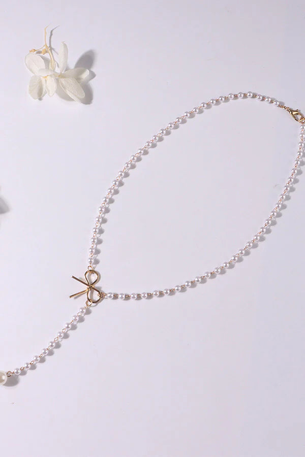 Gold Bowknot Pearl Pendant Necklace