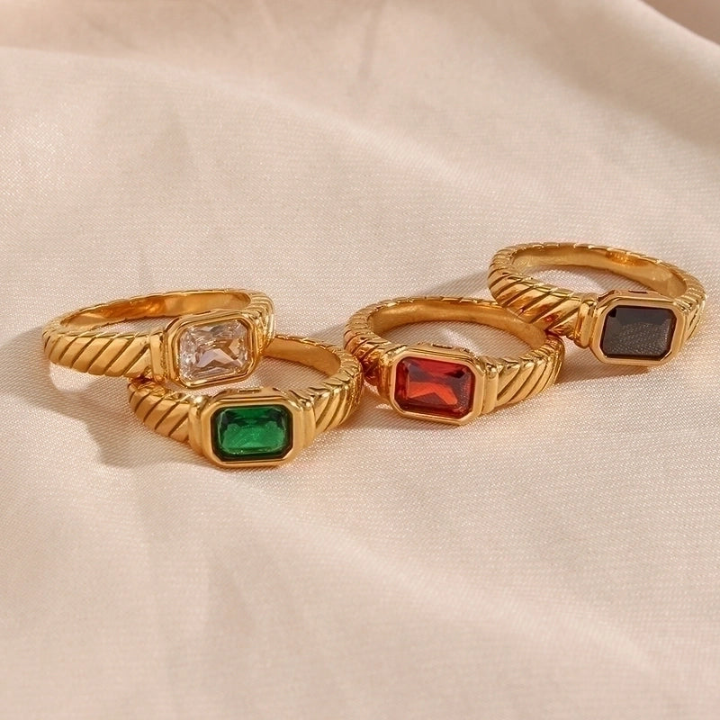Vintage Style Geometric 304 Stainless Steel Zircon Gold Plated 18K Gold Plated Plating Inlaid Zircon Rings