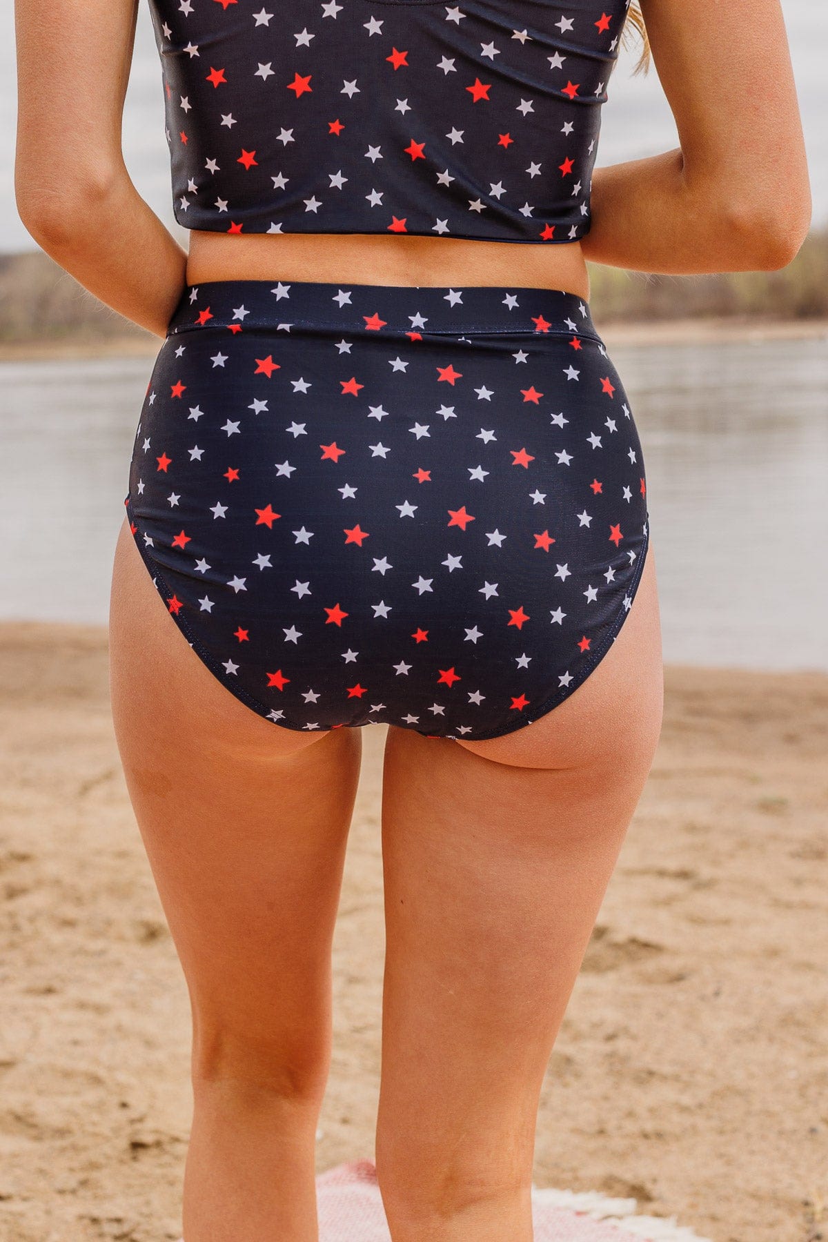 Sandy Shores High-Rise Swim Bottoms- Navy Star Print