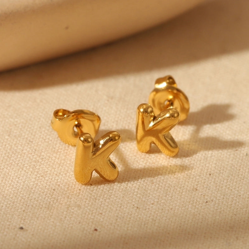 1 Pair Basic Minimalist Letter Solid Color 304 Stainless Steel 14K Gold Plated Ear Studs