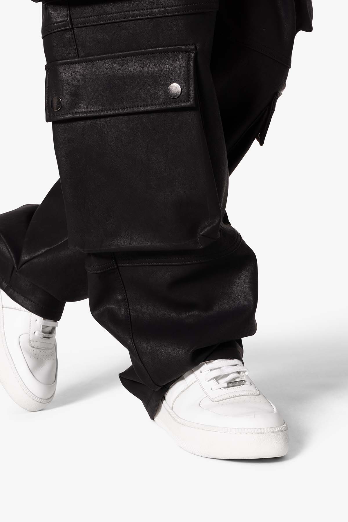 Ultra Baggy Leather Cargo Pants - Black