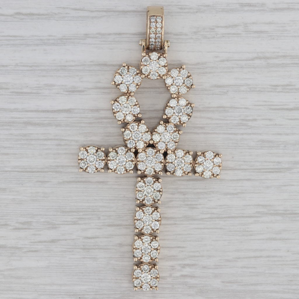 4ctw Diamond Large Ankh Cross Pendant 10k Yellow Gold Egyptian