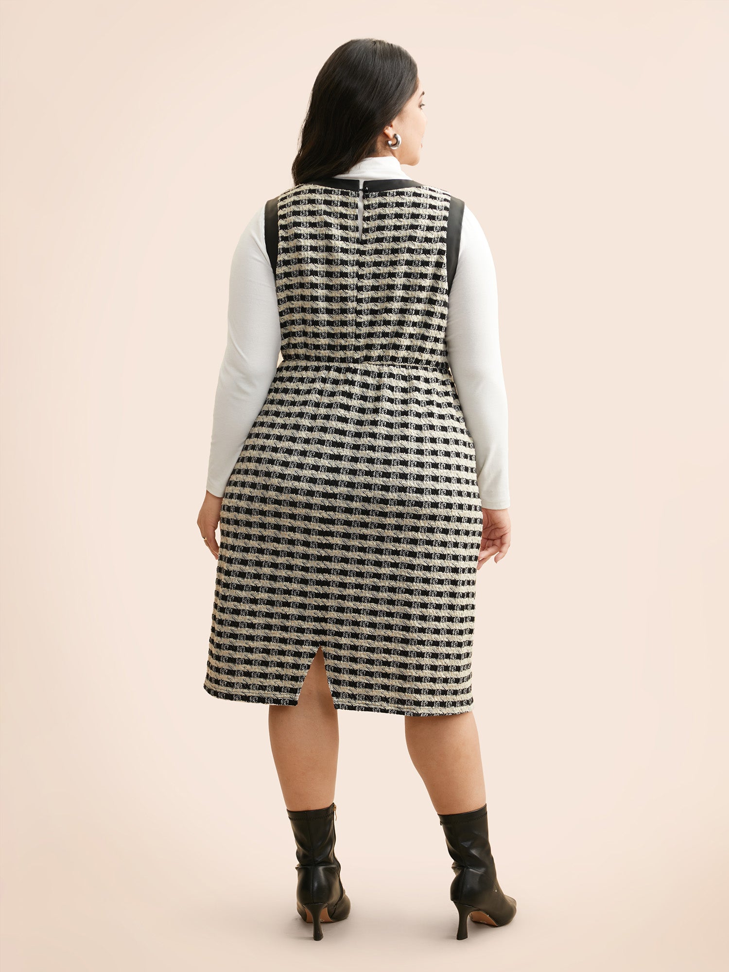 Tweed Patchwork Split Hem Dress