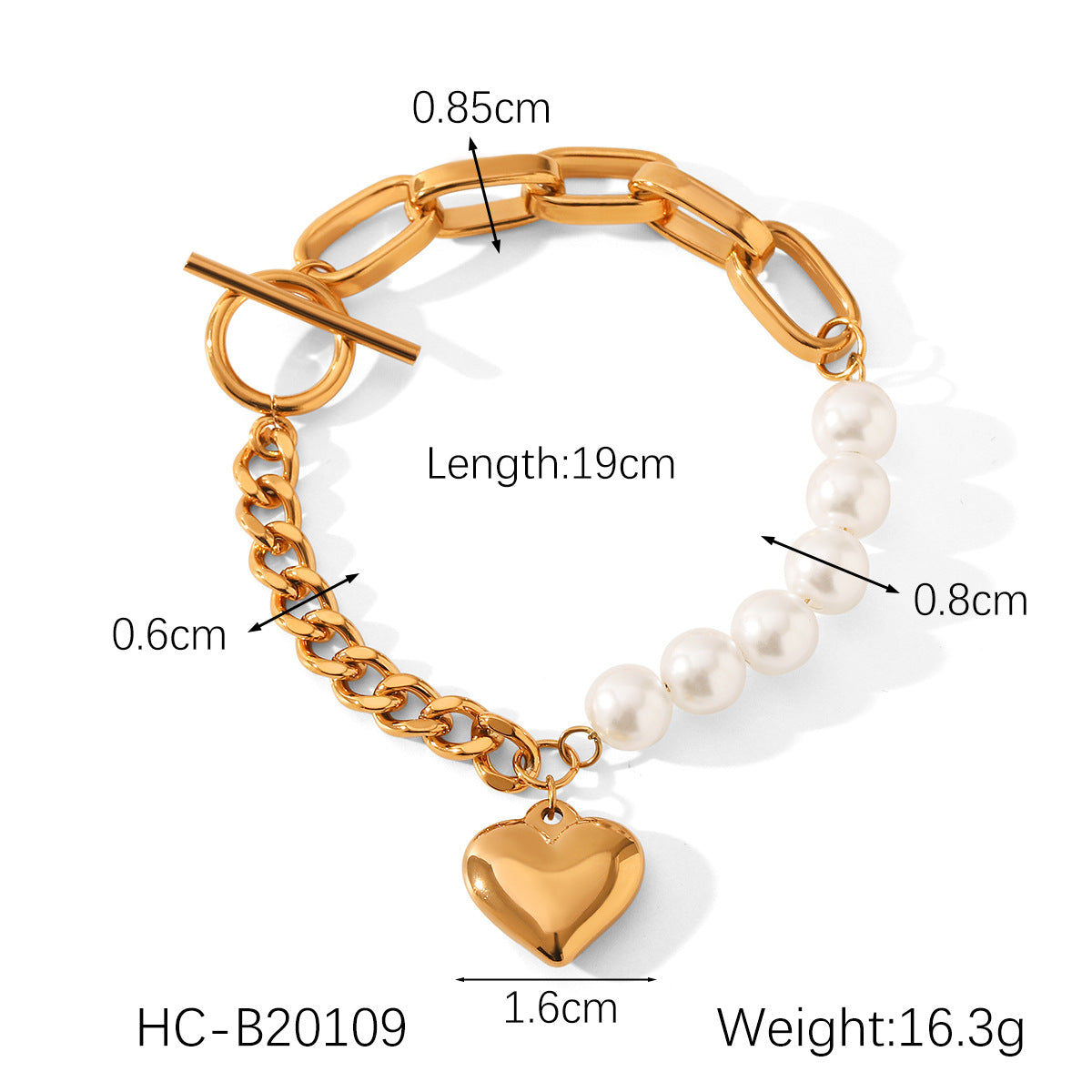 Ins Style Pearl Bracelet Female Stainless Steel Love Pendant Splicing Chain Ot Buckle Titanium Steel Jewelry
