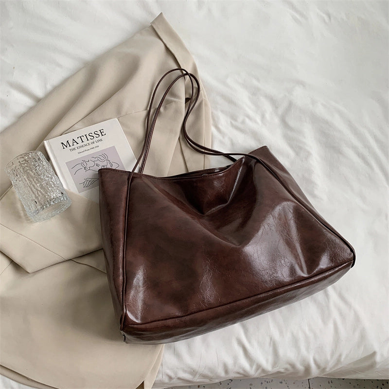 Women's Medium Pu Leather Solid Color Classic Style Streetwear Square Zipper Shoulder Bag Tote Bag