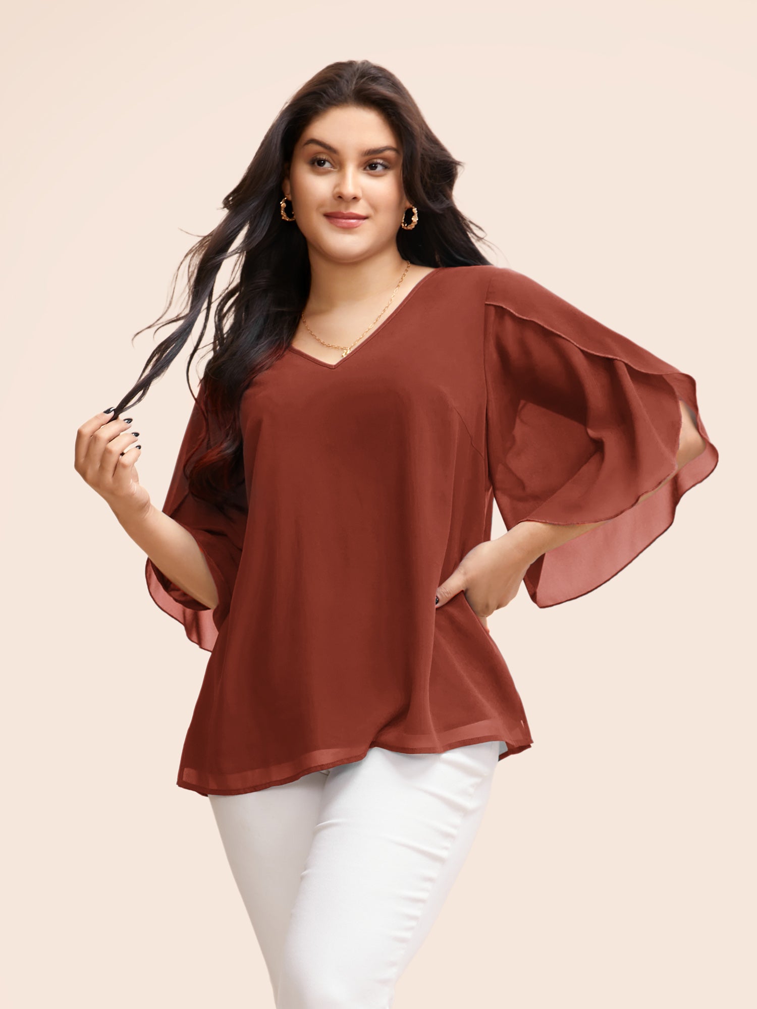 Chiffon Gathered Petal Sleeve Blouse