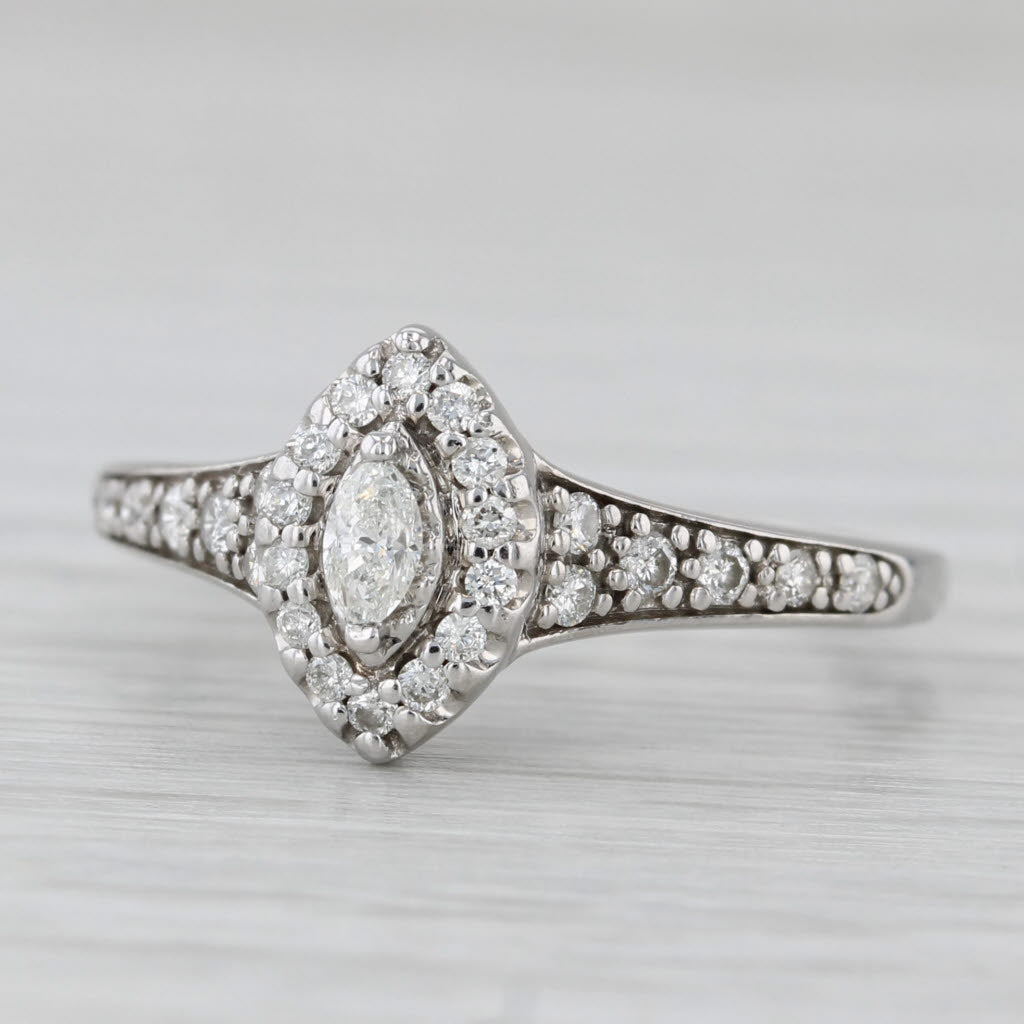 0.33ctw Diamond Marquise Halo Engagement Ring 14k White Gold Size 7