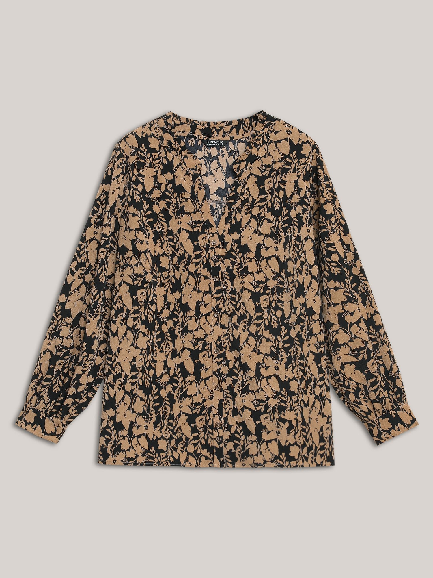 Silhouette Floral Print Notched Frill Trim Blouse