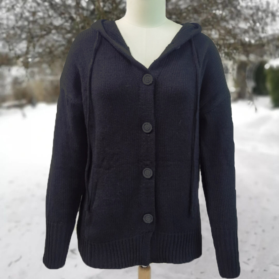 Vintage Hooded Knitted Long-Sleeve Cardigan