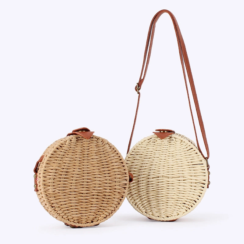 Women's Small Paper Solid Color Elegant Streetwear Weave Round Magnetic Buckle Straw Bag