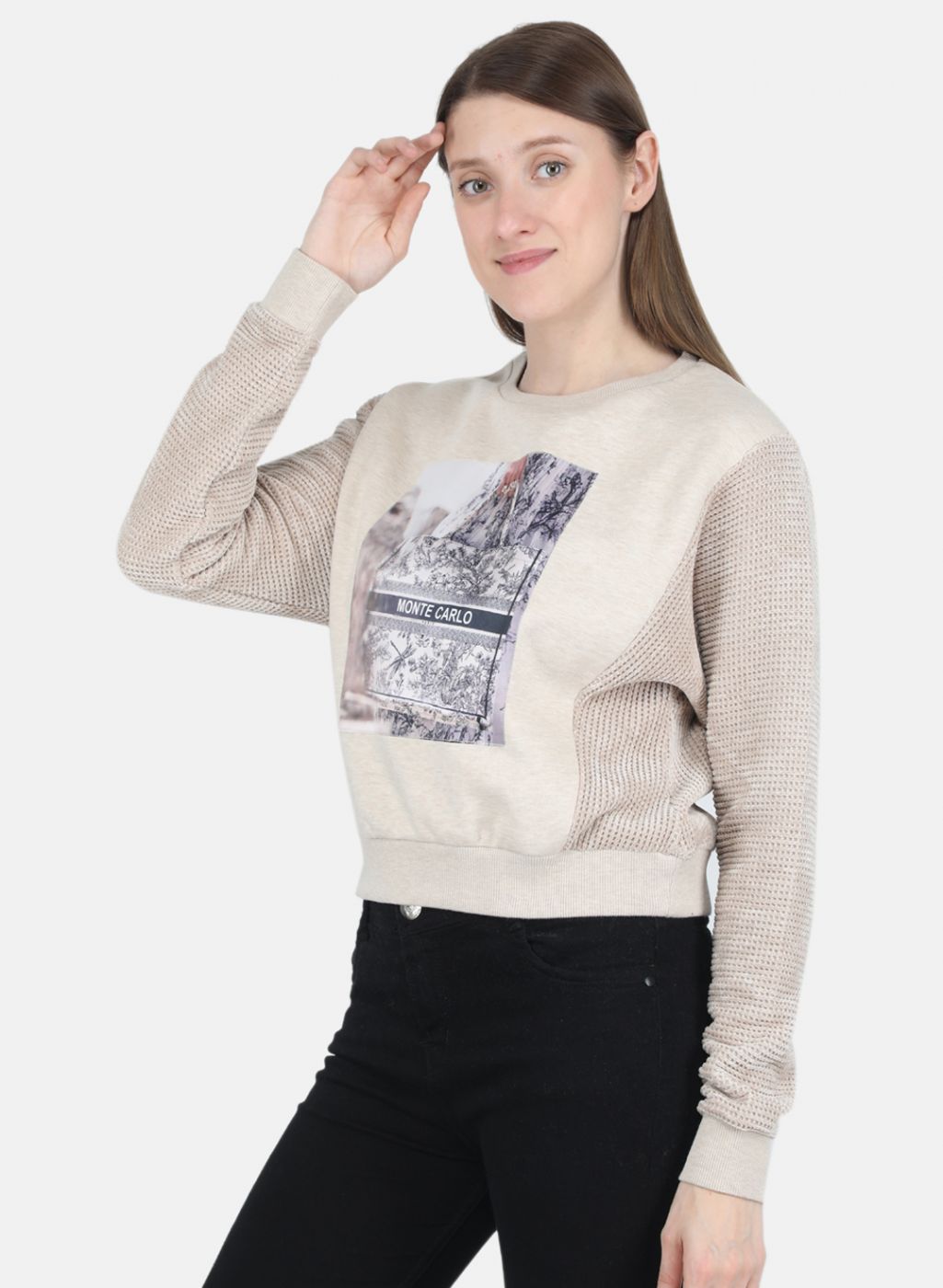 Women Beige Printed Sweatshirt