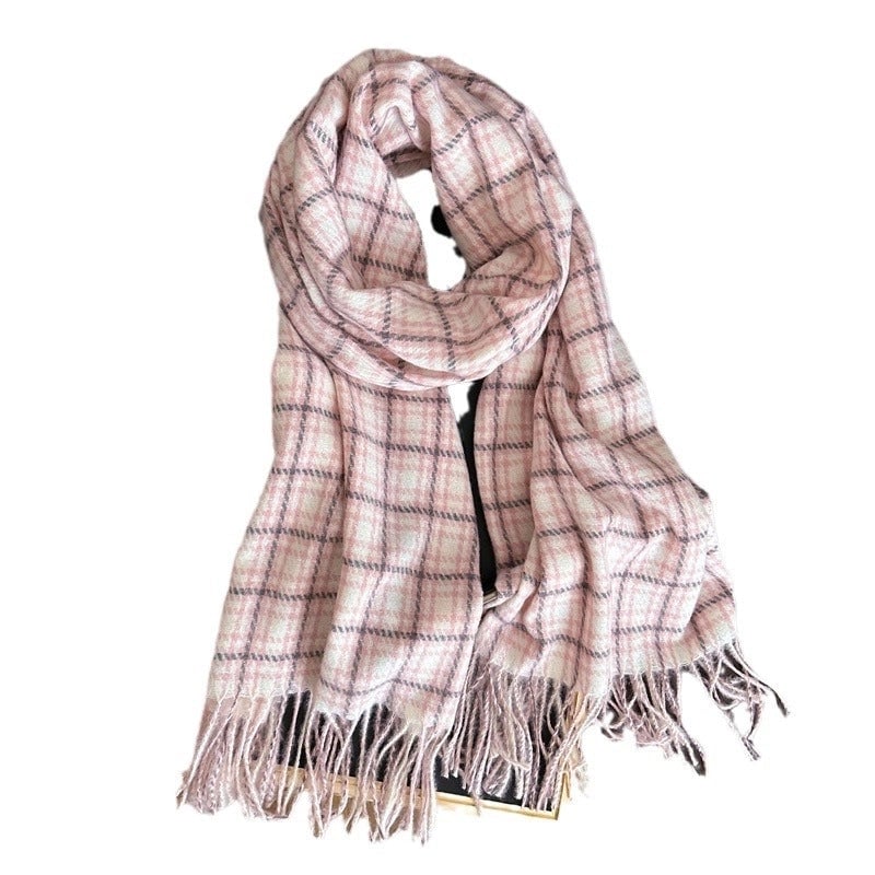 Retro Cashmere-like Plaid Warm Shawl Scarf Unisex Autumn And Winter Fashion All-Matching Tassel Scarf