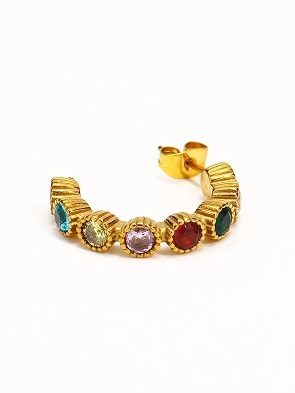 3 Pieces Elegant Vintage Style C Shape Inlay 304 Stainless Steel Artificial Gemstones Artificial Gemstones 18K Gold Plated Ear Studs