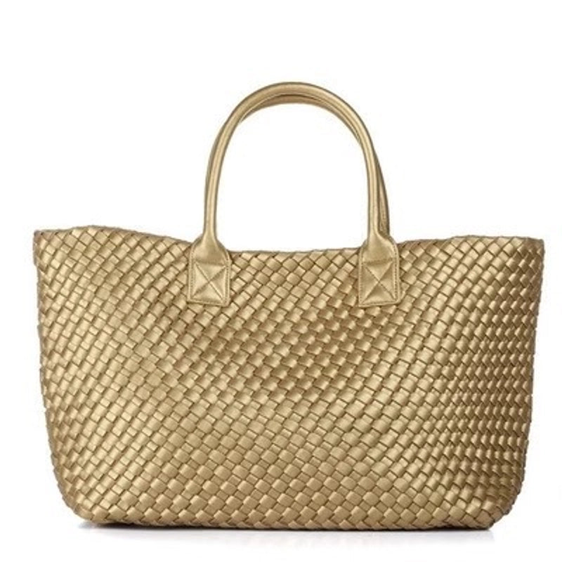 Women's Large Pu Leather Solid Color Streetwear Weave Square Open Tote Bag