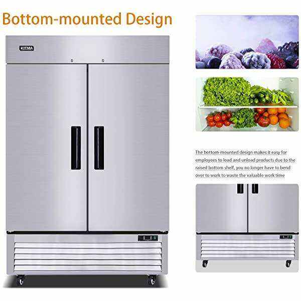 2 DOOR COMMERCI  REFRIGERATOR, STAINLESS STEEL UPRIGHT REFRIGERATOR WITH 6 ADJUSTABLE SHELVES, 49 CU. FT. REACH-IN REVERSIBLE DOOR FRIDGE FOR RESTAURANT CAFE BAR  -WXL