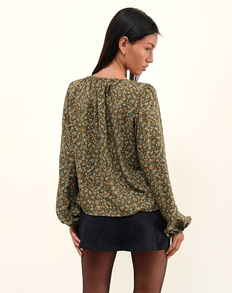 Modeta Tie Top in Grunge Floral Khaki