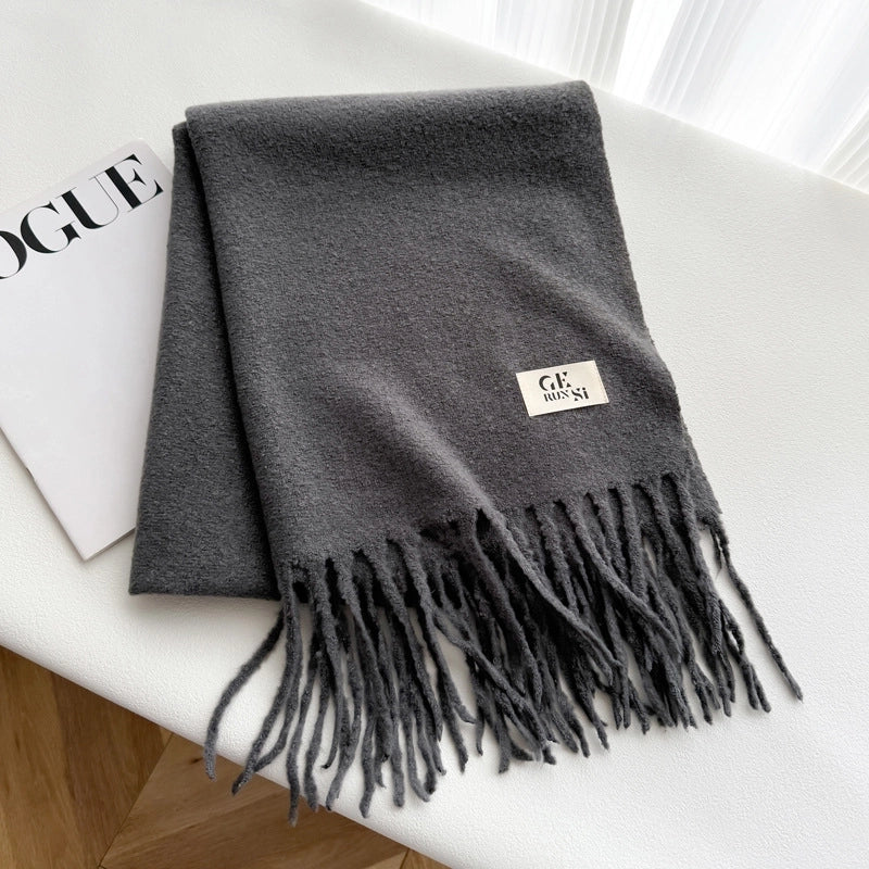 Women's Minimalist Solid Color Imitation Cashmere Tassel Scarf
