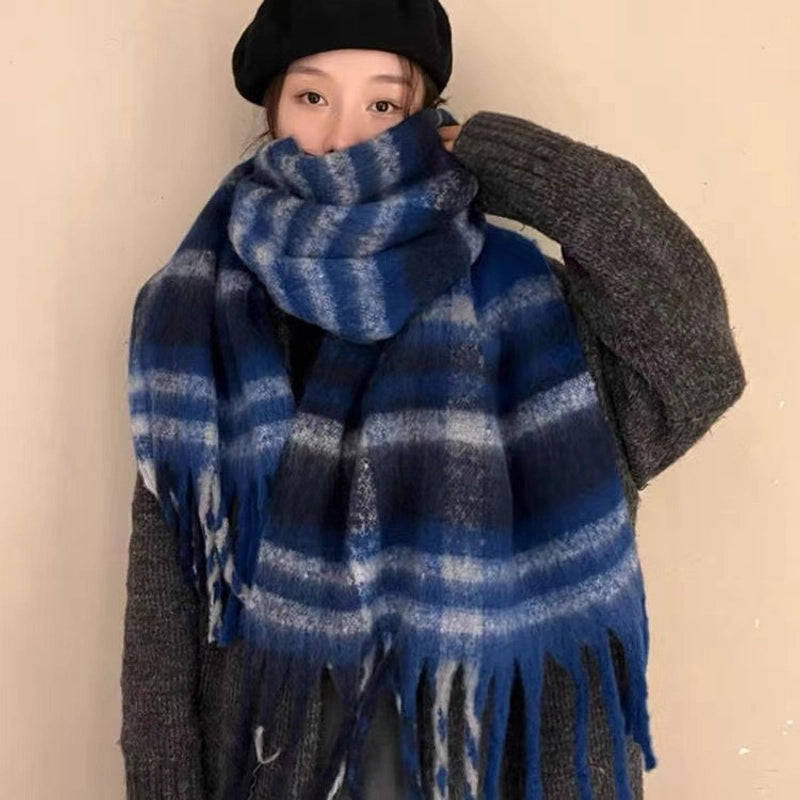 Latest Mohair Striped Tassel Scarf Fashion Geometric Gradient Shawl Versatile Thickened Scarf