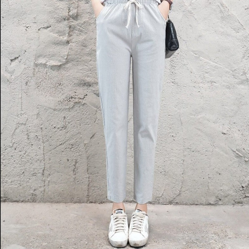 Summer Cotton Linen Wide Leg Harem Trousers