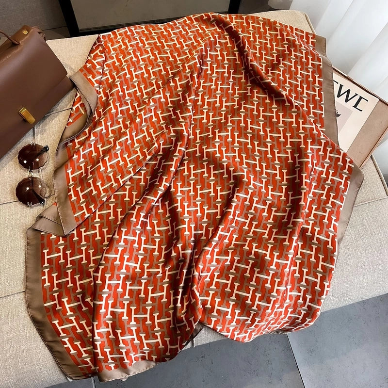 Women's Casual Elegant Printing Rose Satin Printing And Dyeing Printing Floral Silk Scarf Scarf