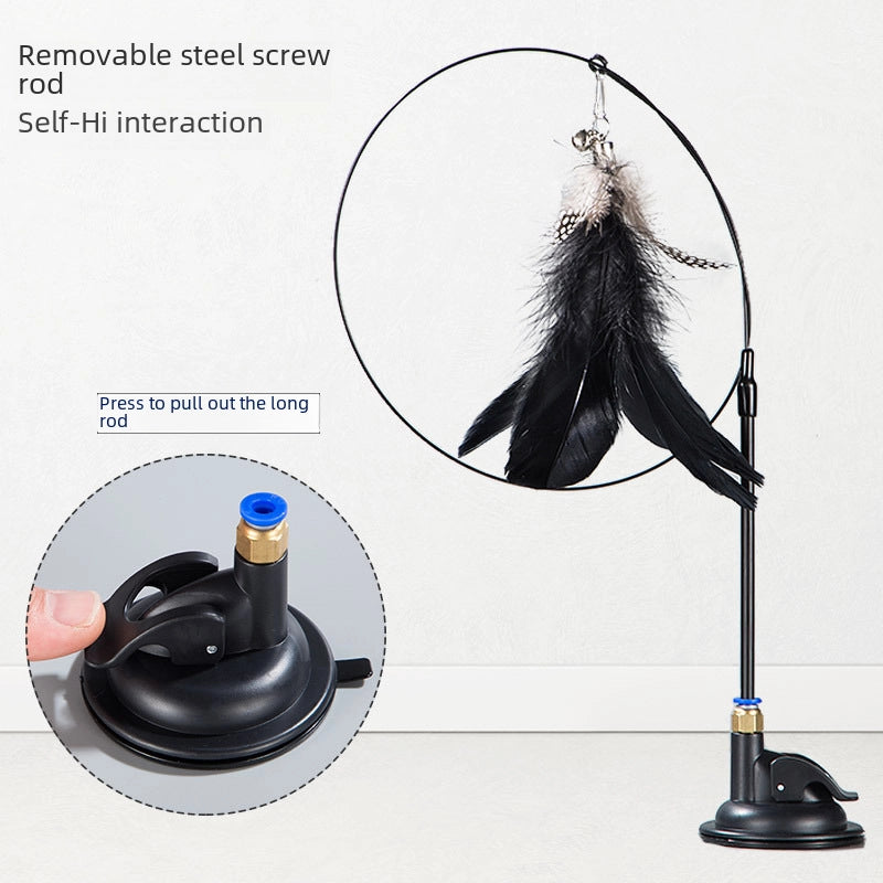 Upgrade Glue Suction Cup Steel Wire Rod Feather Tease Cat Stick Cat Self-Hi Relief Mi Toy Supplies