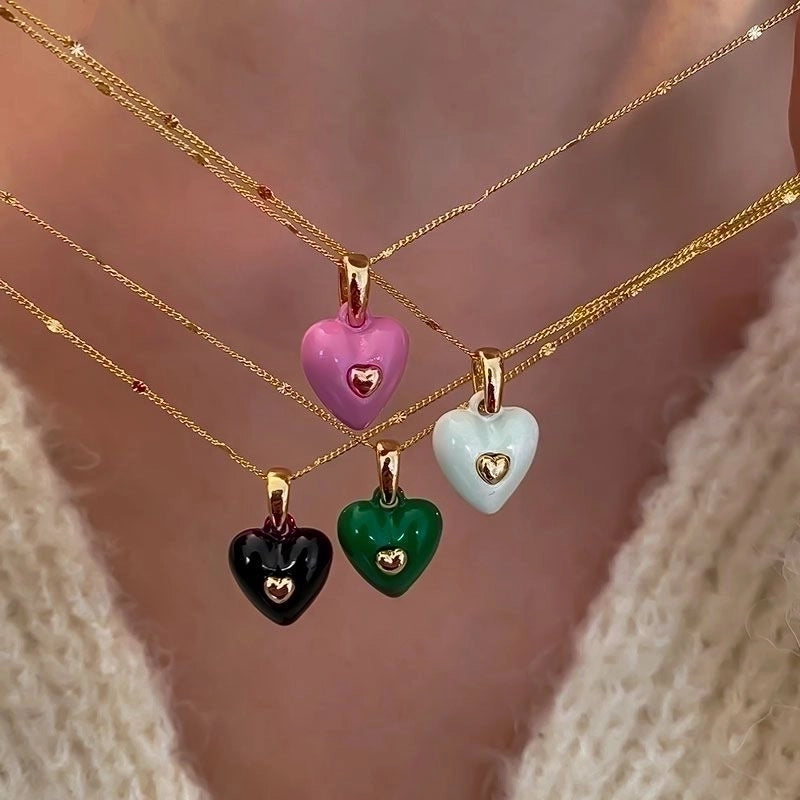 Copper Enamel Plating Heart Shape Copper Necklaces