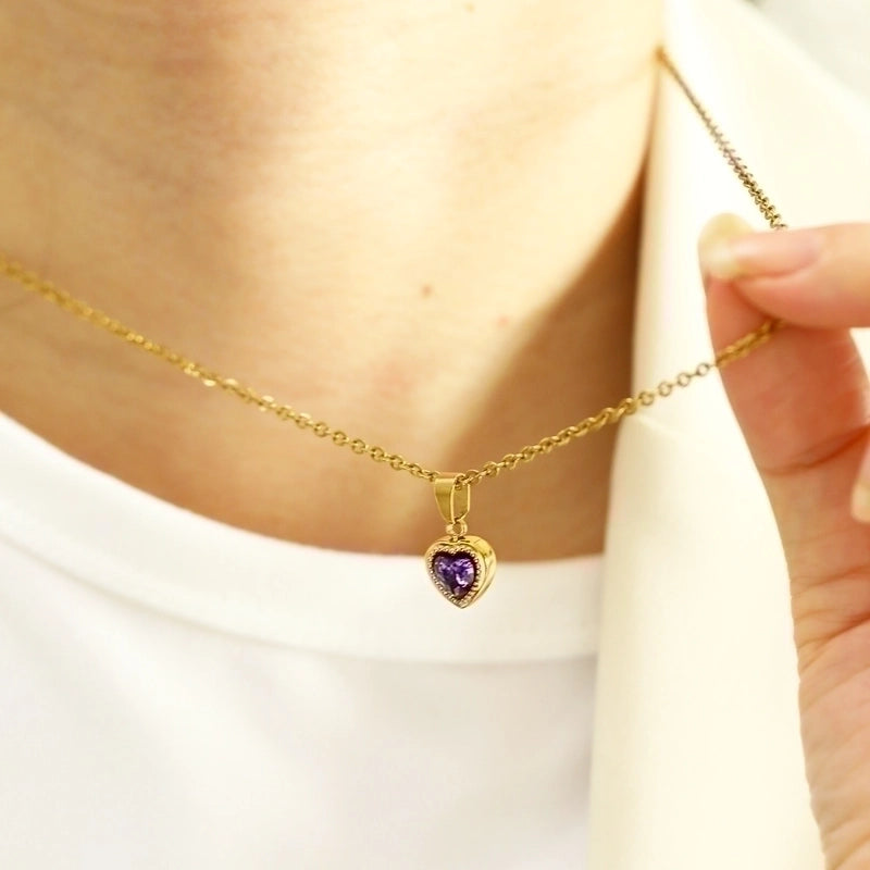 Titanium Steel Minimalist Heart Shape Zircon Pendant Necklace