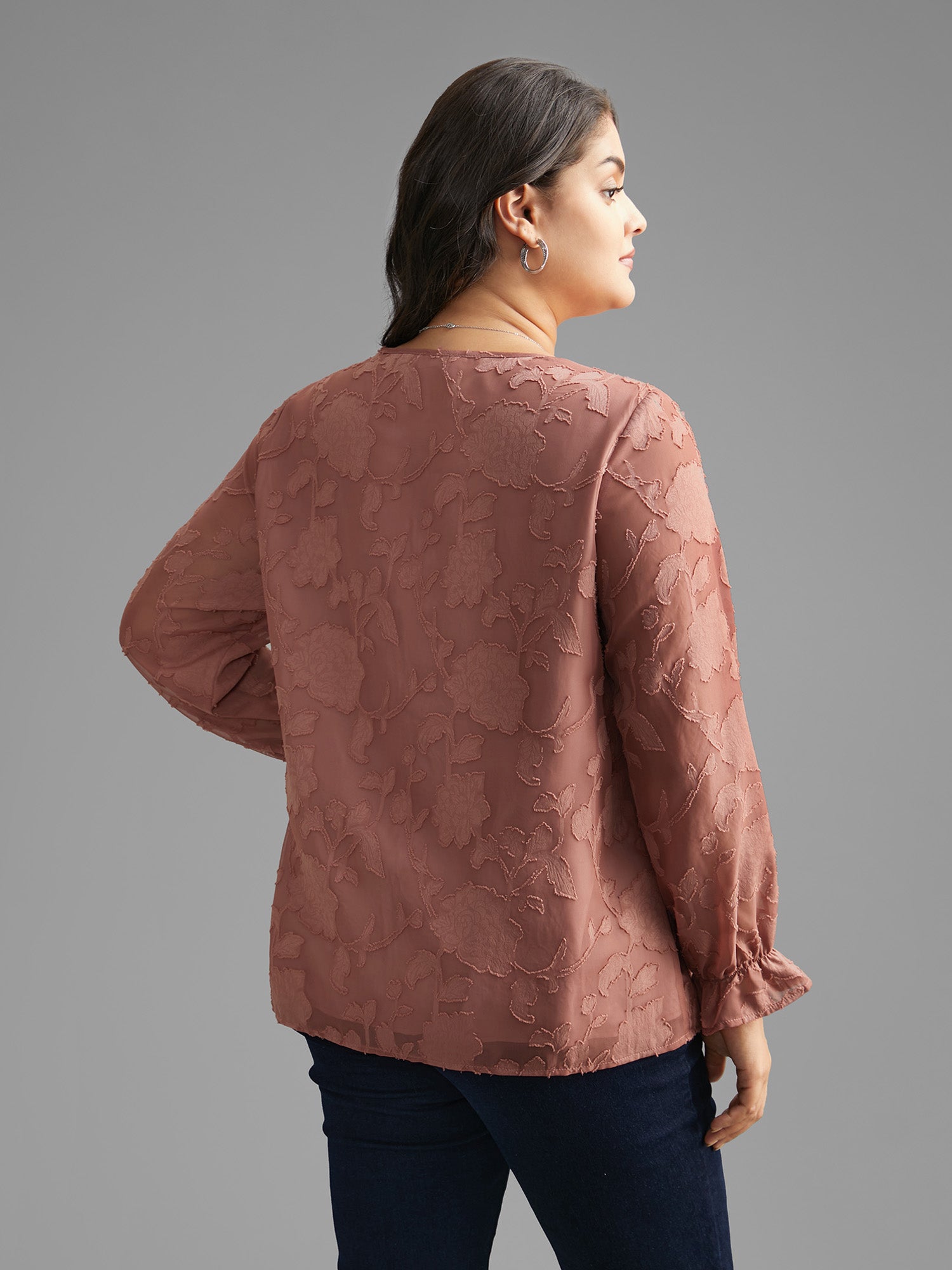 Silhouette Floral Textured Lantern Sleeve Blouse