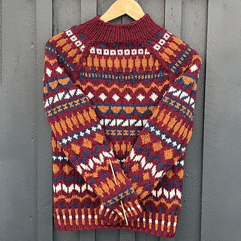 Vintage Warmth Testineule Knit Jacquard Icelandic Crew Neck SweaterUnisex