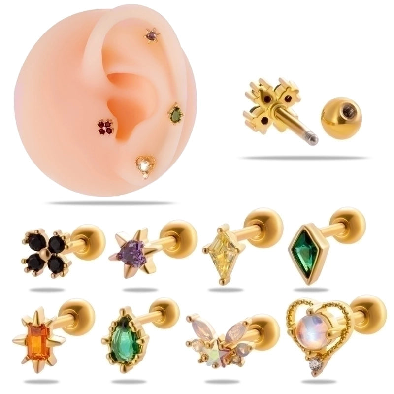 1 Piece Ear Cartilage Rings & Studs Minimalist Geometric 316L Stainless Steel  Copper Plating Inlay Zircon