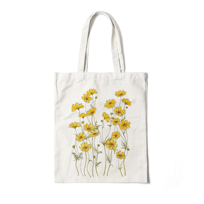 Women's Medium Canvas Flower Basic Classic Style Square Open Canvas Bag